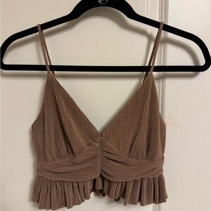 Urban Outfitters Taupe Ribbed Pleated Crop Cami